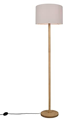 lightling Katharina Stehleuchte, Stehlampe mit Stoffschirm in weiß, Korpus aus Holz, exkl. 1 x E27 max. 60 Watt, Kabelfarbe schwarz, Fußschalter, Höhe: 162 cm