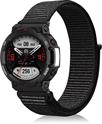 ZoRoll Correa Compatible con Amazfit T-Rex 2 Reloj Inteligente, Repuesto Pulsera de Nailon con Velcro Correas Compatible con Amazfit T-Rex 2 - Negro
