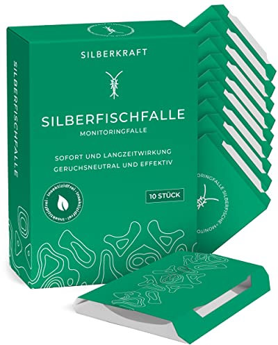 Silberkraft Silberfischfalle 10 Stück - Klebefallen zur Befallserkennung - Monitoring-Falle gegen Silberfische - Anwendung in Bad, Küche, Vorratsraum & Schlafzimmer