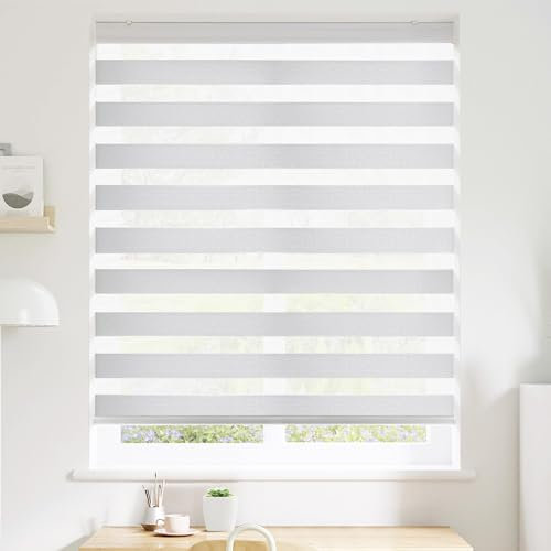 SHECUTE Cordless Zebra Blinds for Windows, Custom Size Light Filtering Shades, Room Darkening Window Shades for Living Room Bedroom, Day and Night Blinds for Doors, 72H x 31W, White