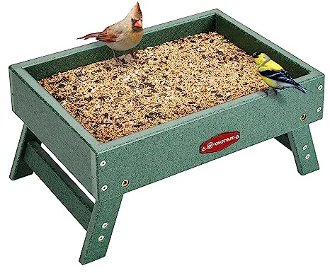 Kingsyard Boden-Vogelfutterhaus für den Außenbereich - Plattform-Futtertablett aus recyceltem Kunststoff für Wildvögel, Eichhörnchen, Hühner, 2,3 kg große Kapazität, Grün