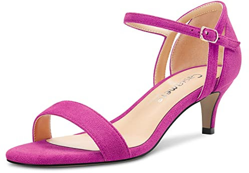 Castamere Mujer Medio Heel Abierta Punta Correa Tobillo Sandalias de Boda Baile 5 CM Heels Fucsia 35 EU