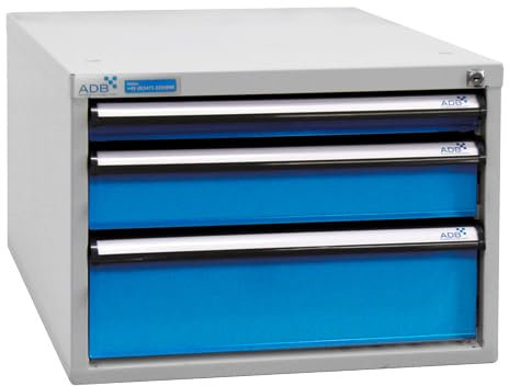PROREGAL Schubladenbox mit 3 Schubladen für Werkbank Rhino | HxBxT 40x53x70cm | Traglast 60kg | Lichtgrau/Lichtblau | Werkbankzubehör, Baukastensystem, Stahlschublade