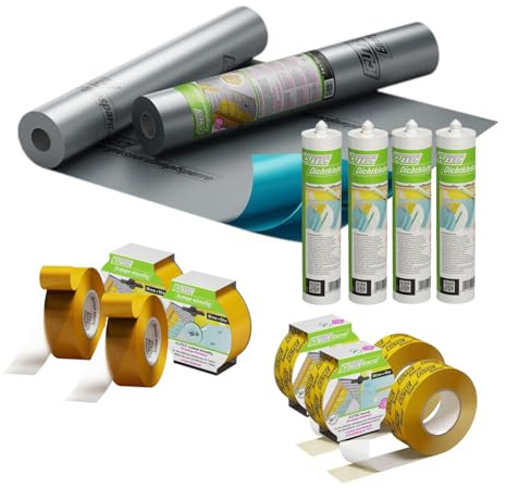 siwitec Dampfsperre Set mit Folie | 100 m² Energiesparend | Dampfbremsfolie mit Klebeband und Kleber | Dampfbremse Set mit Folienkleber und Klebeband Dampfsperre