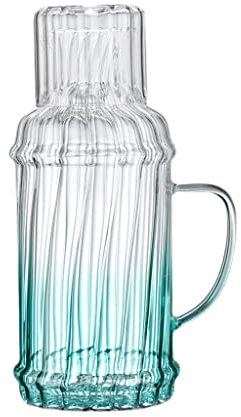 Carafe à eau de chevet Pichet en verre vert bouilloire froide tasse transparente cruche d'eau ensemble ménage grande capacité décanteur avec poignée