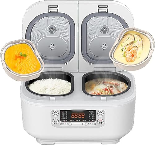 SEVSO Olla Arrocera Eléctrica Profesional, Olla Arrocera Multifunción Integrada Doble Interior para El Hogar, 1,5 L + 1,5 L, Cita De 12 Horas, Control Preciso De Temperatura De Doble Sentido,Blanco