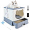 HelloMiao Vollständig Geschlossene Katzentoilette mit Deckel Geruchsneutralisierendes Katzenklo in Groß, Cat Litter Box Schubladensystem & Klappbar mit Praktischer Katzenstreuschaufel
