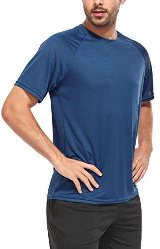 Kinglaman 5 Pack Mesh Workout Shirts for Men Dry Fit Gym Shirts Quick Dry Athletic Short Sleeve T-Shirt Moisture Wicking, 1 Black 1 Gray 1 White 1 Blue 1 Green, Large