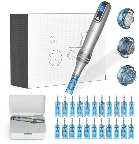 Eléctrico Derma Pen Inalámbrica M8S con 0-2.5mm Ajustable Microneedling Pen, 22 Cartuchos de Repuesto, 6 Niveles de Velocidad,Agujas de Dermapen para Facial y Cuerpo