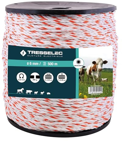 TRESSELEC - Filo di diametro 6mm - Recinzione elettrica per animali (mucca, capra, pecora, cavallo) - Bobina da 500m - 5 fili inox di diametro 0,20mm e 1 filo di rame di diametro 0,30mm
