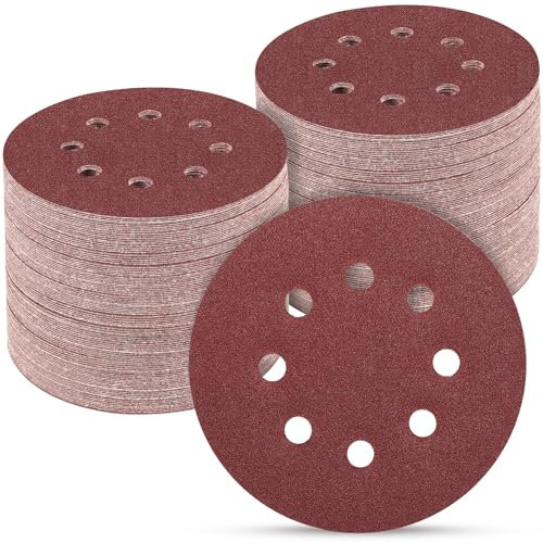 POTUINOM Lot de 100 disques abrasifs ronds de 12,7 cm, grain 150, papier abrasif rond à crochet et boucle pour ponceuse orbitale aléatoire