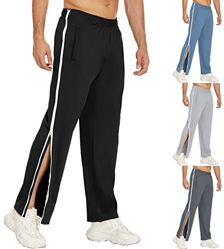 Reha Hose Damen Herren Seitlich Zu Öffnen Lang Baggy Trainingshose mit Seitlichem und Reißverschluss Am Bein Weites Bein Schnellfickerhose Druckknöpfen Sporthose Freizeithose Jogginghose