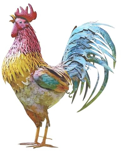 Metal Rooster Sculpture | Standing Rooster Ornament | Outdoor Garden Decoration, Chicken Statue, 30cm/11.81in, 290g