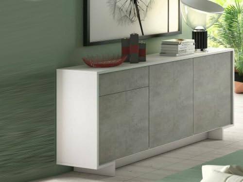 Dmora - Sideboard Agrifoglio, Wohnzimmer-Sideboard, Wohnzimmer-Buffet mit 3 Türen und 1 Schublade, 100% Made in Italy, 170 x 42 x 78 cm, Weiß und Zement