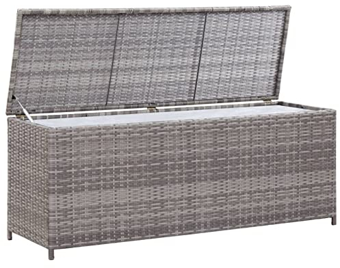 Tidyard Garten Auflagenbox Gartenbox Garten Balkon Aufbewahrungsbox Kissenbox Gartenmöbel Garten Box Outdoor Truhe Grau 120x50x60 cm Poly Rattan