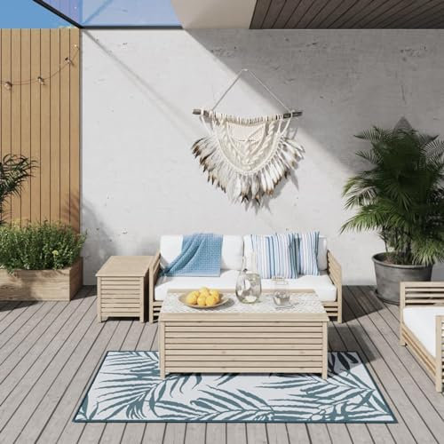 Homgoday Outdoor Teppich Aqua und Weiß 80x150cm Wendbares Design Area Floor Rug Carpet Mat Leicht zu Reinigen Outdoor Teppich für Terrasse, Balkon, Hinterhof, Garten und Picknick Outdoor & Garten Typ1