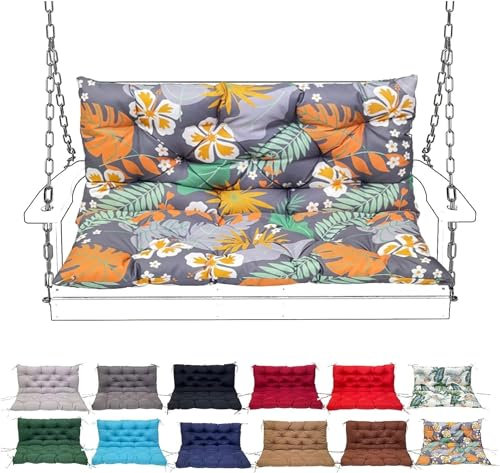 Porch Swing Cushion with Backrest, Waterproof Bench Cushion for Outdoor Furniture, 2-3 Seater Replacement Thickened Swing Cushion with Ties,Patio,Outdoor,Backyard and Garden(#13,100X100CM/39X39IN)