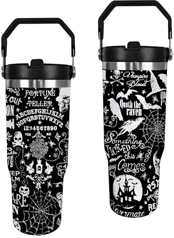 Halloween Tumbler, Spooky Pumpkin Mug Cup Skull Tumblers with Handle and Straw 30 oz, Halloween Gifts for Friends Family Insulated Water Bottle