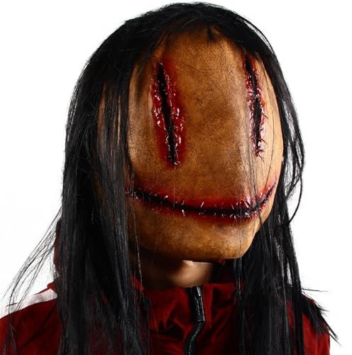 Halloween Masque Effrayant- Masque Facial Zombie avec Cheveux Bandes de Sang en Latex pour Costume Accessoire Halloween Adulte Horreur RéAliste Latex Masque Costume D'Horreur DéCorations D'Halloween
