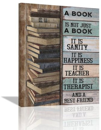 dollffey Leinwandbild, Motiv: Buchzitate, motivierende Lesebilder, Wanddekoration, Life Is Like A Book, Poster, modernes gerahmtes Kunstwerk für Klassenzimmer, Bibliothek, Kinderzimmer, Lesesaal,