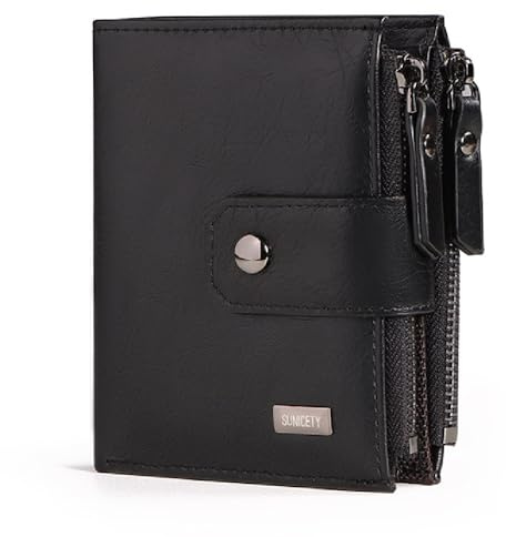RWXCOW GeldböRse Herren Leder Brieftasche GroßE KapazitäT Multi-Card-Portemonnaie Brieftasche Kurze MüNze Geldbeutel Kopf Schicht Rindsleder Geld Clip Portmonee Tasche Schwarz-2