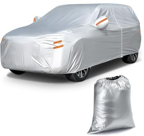 Tsumbay Autoabdeckung Wasserdicht, Vollgarage Autoplane für SUV(462 bis 483 cm), Regen Schnee UV-Schutz Outdoor Staubdicht Kratzfest mit Reflektierenden Streifen
