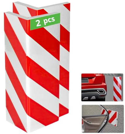 2 Stück Garagensäulenschutz | Garagenwandschutz | Garagenwandschutz | selbstklebend | Parkschutz | verhindert Stöße und Kratzer | Größe 40 x 15 x 2 cm (2 Stück rot und weiß)