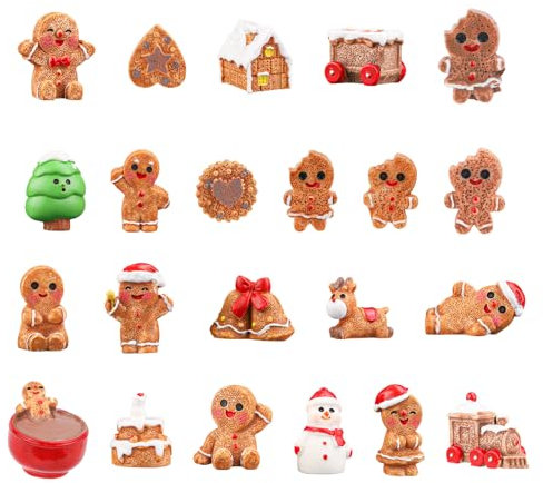 Gosknor 22-stk Weihnachtsfiguren, Mini-Weihnachtsschmuck, Winziger Weihnachtsschmuck, DIY-Weihnachtsfeengarten, Mehrfarbig, Harz, Cartoon, Rund, Weihnachten