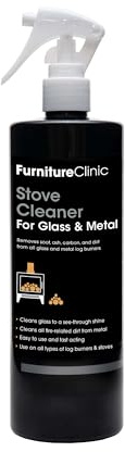 Furniture Clinic Stove Glass & Metal Cleaner - Removes & Cleans Ash, Carbon, Soot & Dirt - Use for Cleaning Both Door Glass & Metal Surfaces of Wood Log Burner Stoves & Fireplace Hearth - 500ml Spray