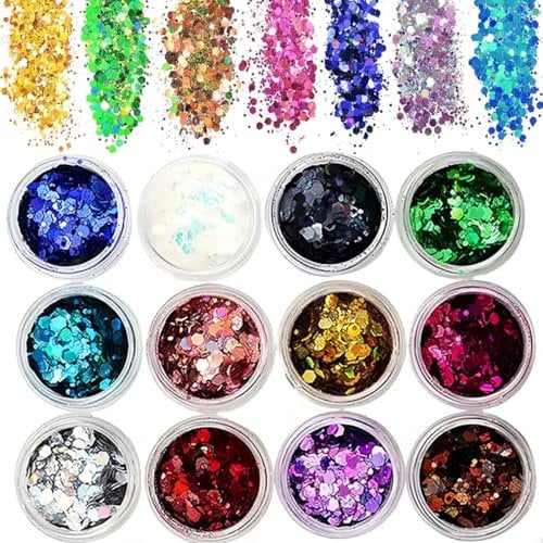 12 Colors Face Glitter, Holographic Festival Glitter Hair Glitter for Body Eye Hair Nail and Painting DIY Art