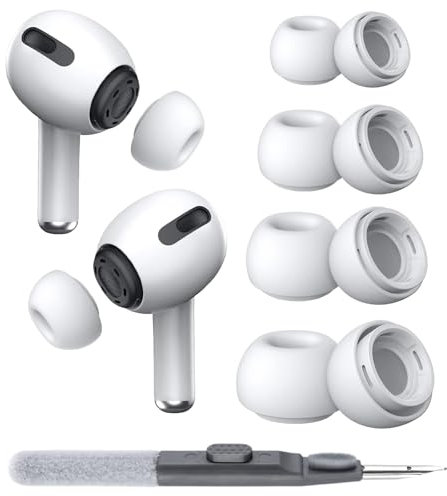 4 Paar Ersatz-Ohrstöpsel für AirPods Pro/AirPods Pro 2 mit Geräuschreduzierungsloch,Anti Rutsch Soft Silikon-Ohrstöpsel für Airpods Pro 2/1 die Ladehülle case mit tragbarem Aufbewahrungsetui(XS/S/M/L