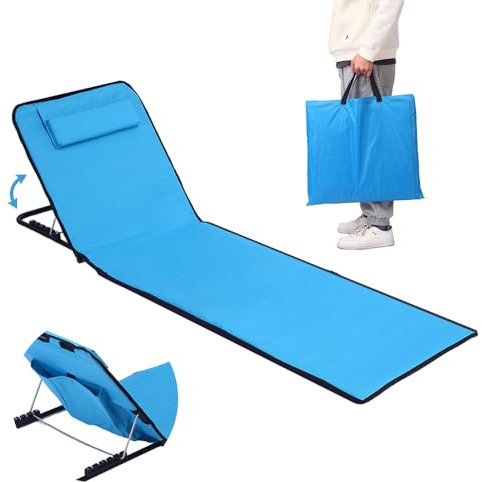 Esterilla de Playa Plegable con Respaldo Ajustable,Reposa Espalda Playa con Dolsa de Transporte,Portátil Esterilla Playa con Respaldo Reclinable,Toalla con Respaldo Playa,para Playa Camping（Azul）