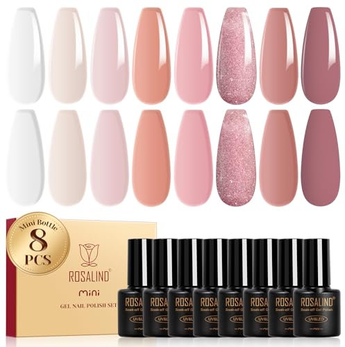 ROSALIND UV Nagellack Nude, 8 Farben Jelly Gel Nagellack Transparent Weiß Nude Rosa, Shellac Nagellack Soak-Off UV Gel Nail Polish Beige für Nail Art Maniküre
