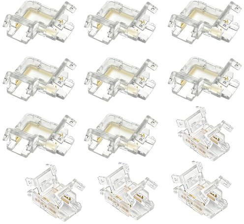 LED Eckverbinder, 12 Stk COB LED Streifen verbinder, Led strip connector usb anschluss ubehör für 10mm Breite COB LED Streifen 2 Polig, Transparente Mittelverbinder, 8 Stück L Form für LED 12V 24V