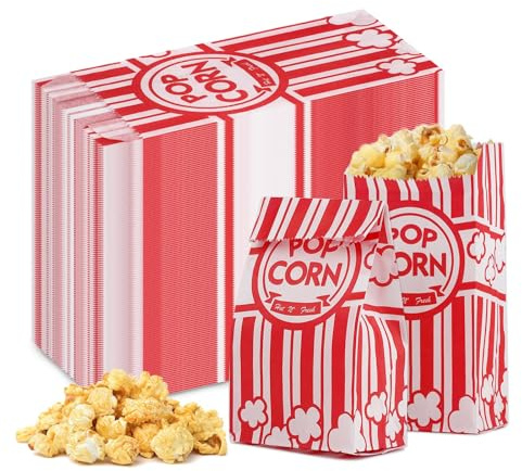 Ktxaby 600 Stück Popcorntüten Rot Weiß Gestreifte Papiertüten 28ml Popcorn-Boxen für Kinoabend Geburtstagsparty Familienfeier Süßigkeitenverpackung Bulk Verpackung Großpackung (21x9x6cm)