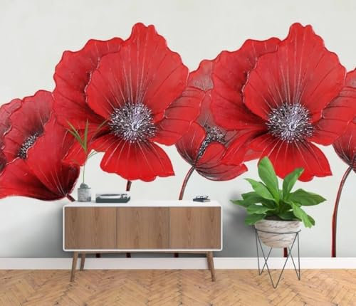 Rote Blume 3D Tapeten Home Esszimmer Fototapete Effekt Wohnzimmer Schlafzimmer Kinderzimmer-430cm×300cm