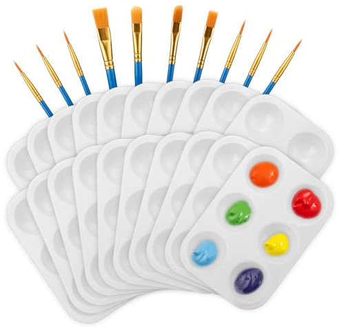 Lot de 20 palettes de mélange avec 10 pinceaux de peinture, aquarelle à l'huile pour peinture artistique et bricolage