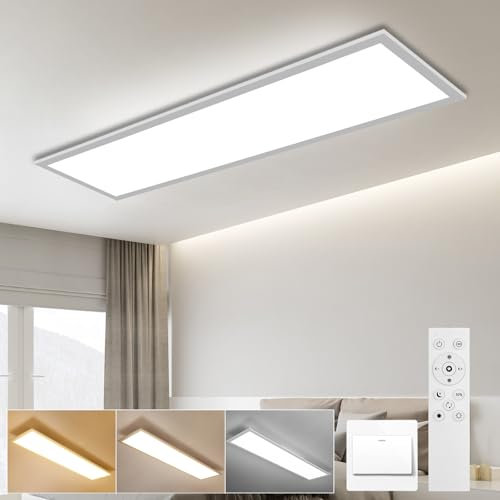 LEOEU LED Panel Deckenleuchte 120x30CM, Deckenlampe mit Fernbedienung 40W 4800LM, Deckenlampe Dimmbar 3000K - 6500K, Deckenleuchte Büro mit Speicherfunktion, Deckenpanel für küche Wohnzimmer