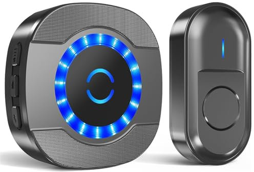 HNCY Funkklingel, Türklingel Funk 400M Reichweite, Funkklingel Aussen Wasserdicht IP55, Funk Klingel Haustür Kit mit LED-Blitz, 5 Lautstärkestufen, 55 Klingeltönen, 110 dB Funkklingel mit Batterie