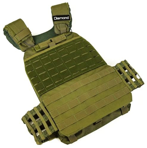 Diamond Gilet lesté tactique (9 kg) - Gilet de poids réglable, charge variable, idéal pour l'entraînement croisé, Calisthenics, Running, Entraînement de résistance et Puissance