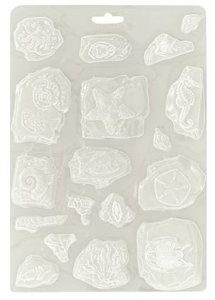 Stamperia - Soft Mould A5 for Scrapbooking, Albums, Bullet Journals and More, Suitable for Soft Clay, Ceramic Powder and More, Perfect for Hobbies, Crafts and Gifting (Silent Sea, Fossils)