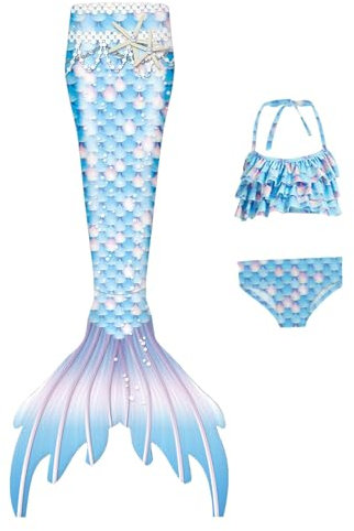 GFPGNDFHG Angebote des Tages Heute Kostüm Kinder Mermaid Tail Badeanzug Mädchen 134 Meerjungfrauenflosse 158 Bikini 146 Für Mädchen, Dreiteiliges Set Meerjungfrau 128 Wasser