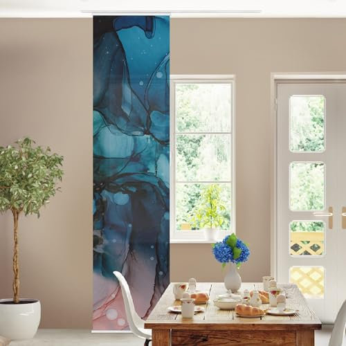 micasia Schiebegardine halbtransparent 60er Paneel Klett Muster Textil lichtdurchlässig - Motiv Abstrakt Flächenvorhang Petrol Wohnzimmer Schlafzimmer 2593 (60x250 cm - 1 St.)