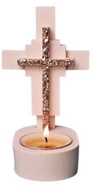 Kreuz Teelichthalter aus Acrylharz auf Wasserbasis mit Gold – Handgefertigt, Christliches Symbol der Hoffnung, Geschenk zur Taufe & Kommunion
