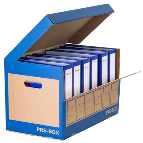 PRS Ordner Archiv-Box für 6 Ordner, Natur/Blau, 10 Stück | Aufbewahrungsbox für Ordner, ident zur PRESSEL Ordner Archivbox
