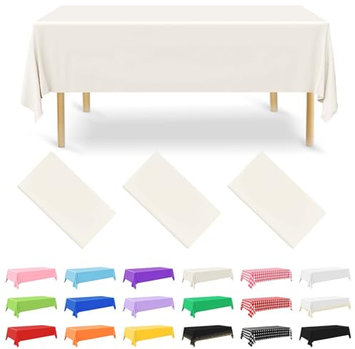 NACHLYNN 3 Stück Einweg Tischdecke 137 x 274 cm Elfenbein Rechteckige Tischabdeckung Wasserdicht Gartentischdecke für Festivals Party Hochzeiten Brautpartys Geburtstag Dekorationen