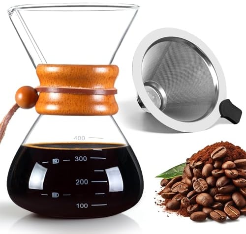 FrutPunch Pour Over Coffee Maker with Filter 400ml for Camping, Hiking | Easy to Use & Clean, Detachable Handle, for pairing with milk, sugar, for camping, daily home & long-term office use