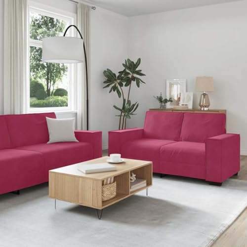 HETFTJN 2-TLG. Sofagarnitur Weinrot Samt, 160/220×78×84 cm, 2-Sitzer & 3-Sitzer Couch, Holz-Metallgestell, platzsparende kleine Sitzgruppe für Wohnzimmer Büro Balkon