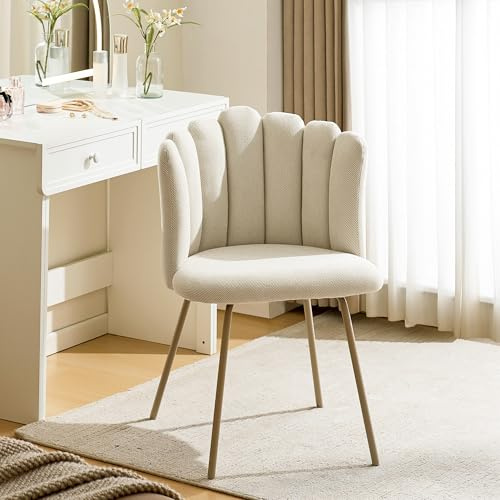 CLIPOP Dressing Table Chair with Padded Back and Metal Legs, Cream Bedroom Vanity Chairs for Makeup Living Room Kitchen Dining Chair Single (1, cream seat+cream legs)