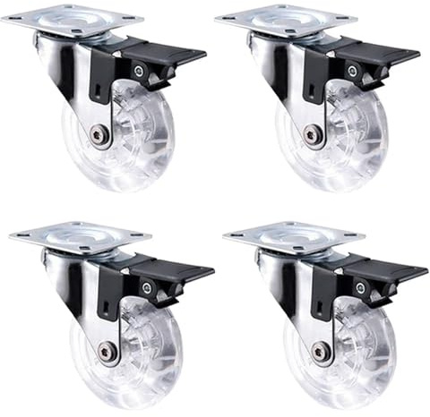4er-Pack 2-Zoll-Lenkrollen, transparent, hochbelastbar mit Universalbremse for Möbel und Werkstattausrüstung(4pcs with Brake)